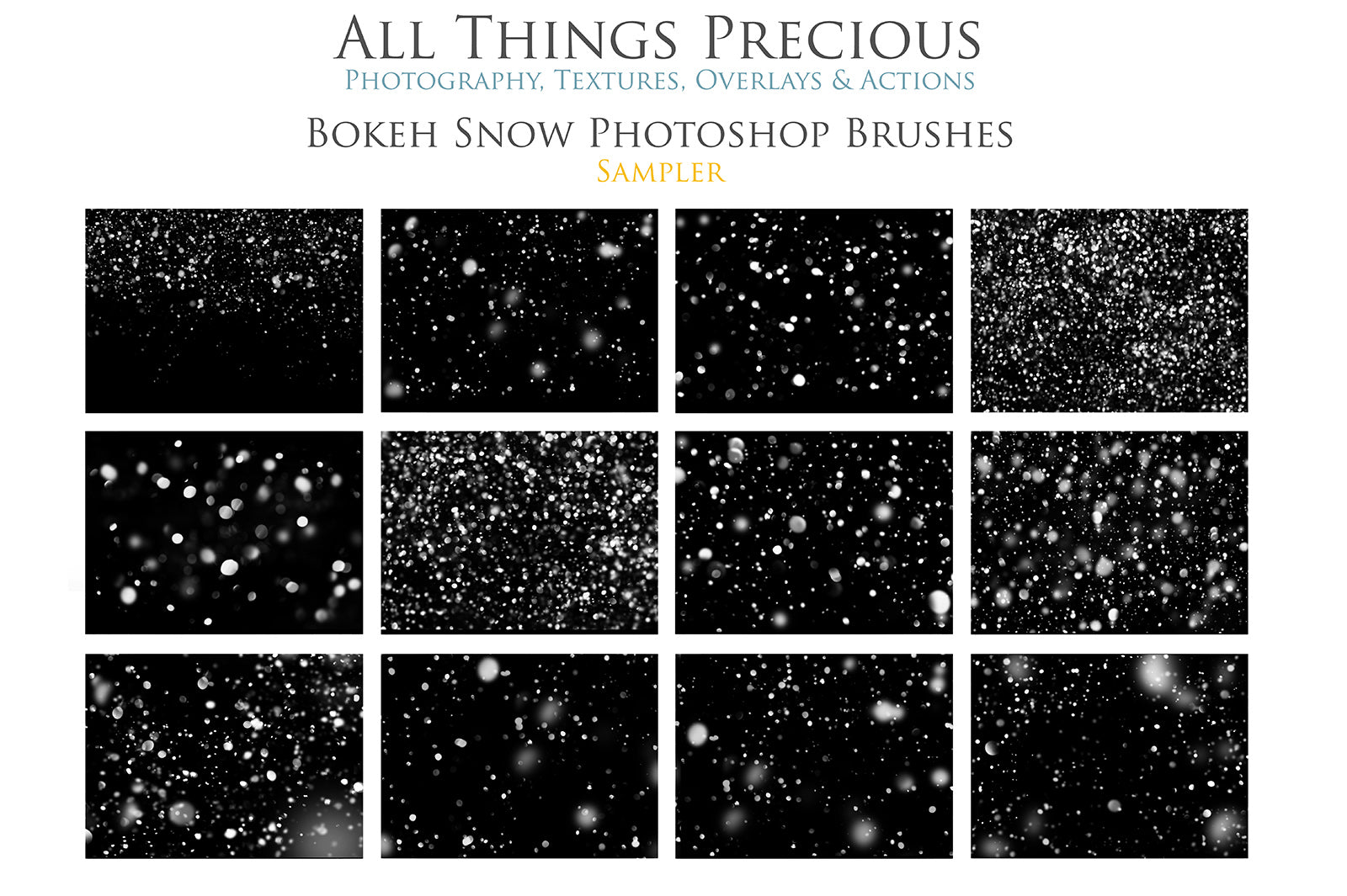 Lovely Wintery Snow photoshop brushes! Photoshop brushes for photography and digital design.  Digital Stamps for scrapbooking, photography and graphic design. Assets and Add ons. High resolution digital files.  ATP Textures